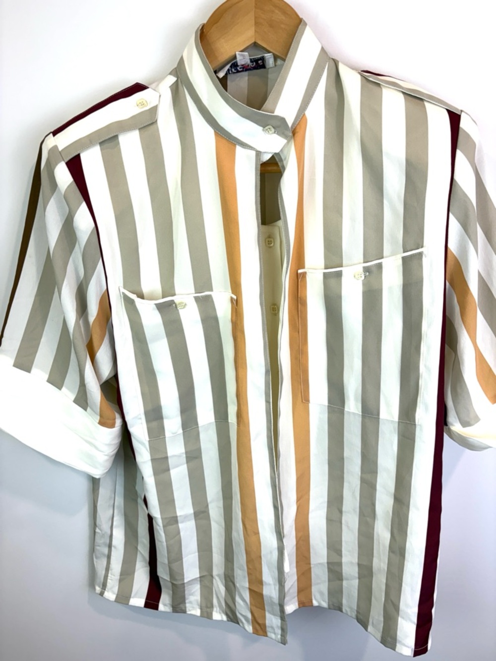 Jac Dale Striped Button-Front Blouse in Cream, Taupe & Mustard size 36(6)